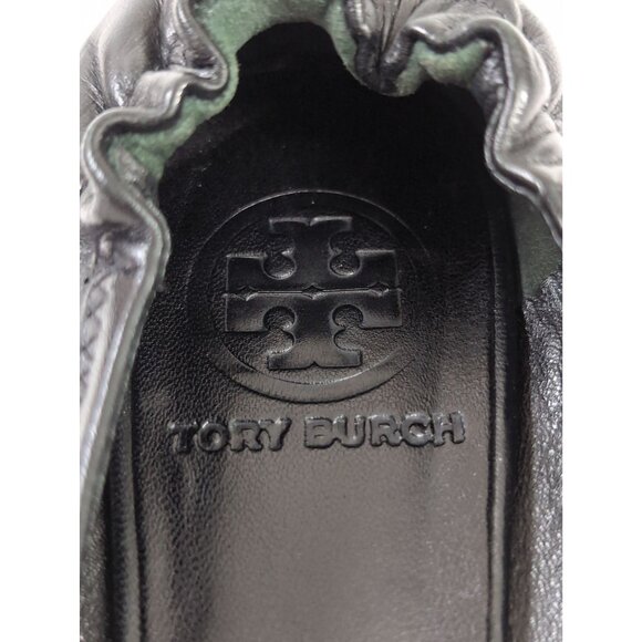 Tory Burch Reva Ballet Flats Shoe Womens 6 Black Slip On Metal Logo Travel Prepp - Picture 11 of 14